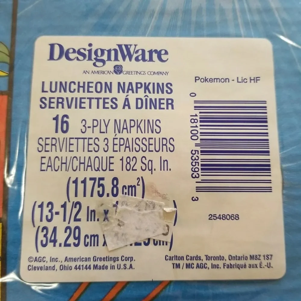 Vintage Pokemon Pikachu Party Napkins DesignWare 16 COUNT. New 3-ply LOT OF 3.